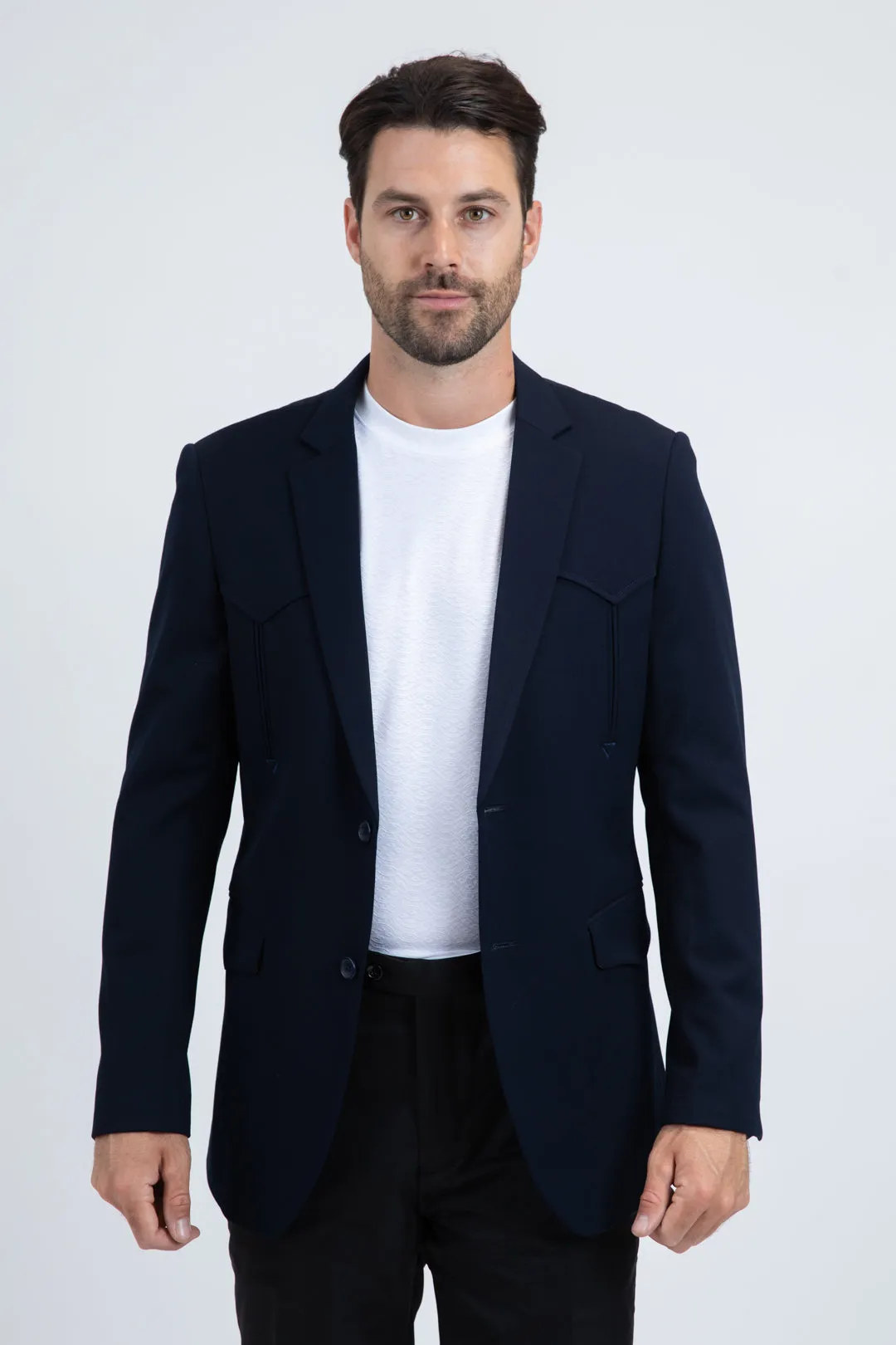 Men’s Navy Western Cowboy Blazer – Double Button Dress Coat sold by Alberto Nardoni