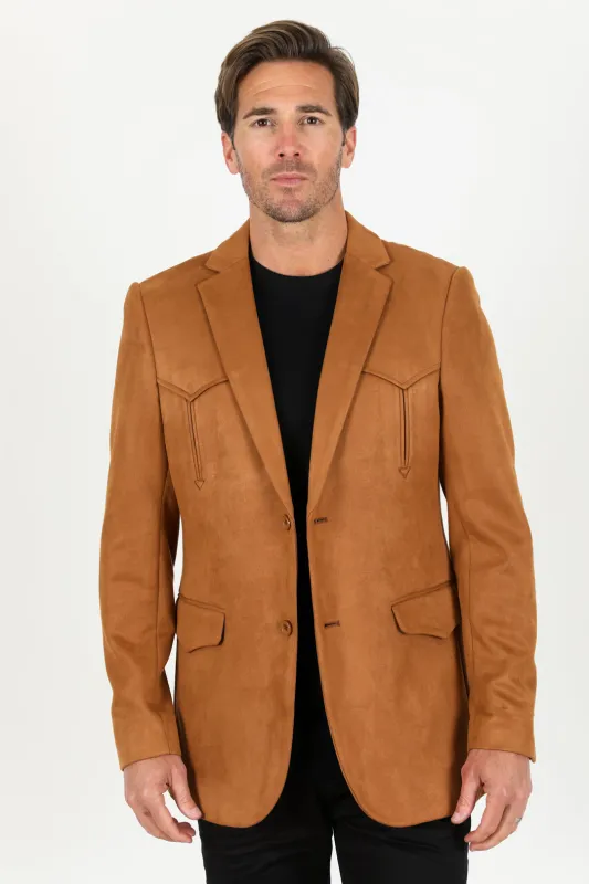 Men’s Double-Button Faux Suede Blazer in Camel made by Alberto Nardoni
