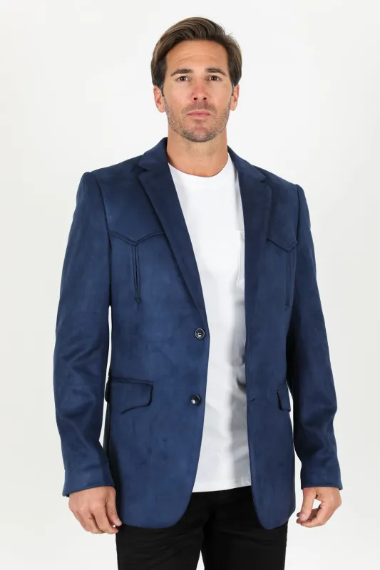 Men’s Navy Faux Suede Blazer – Double Button Smart Casual Jacket made by Alberto Nardoni