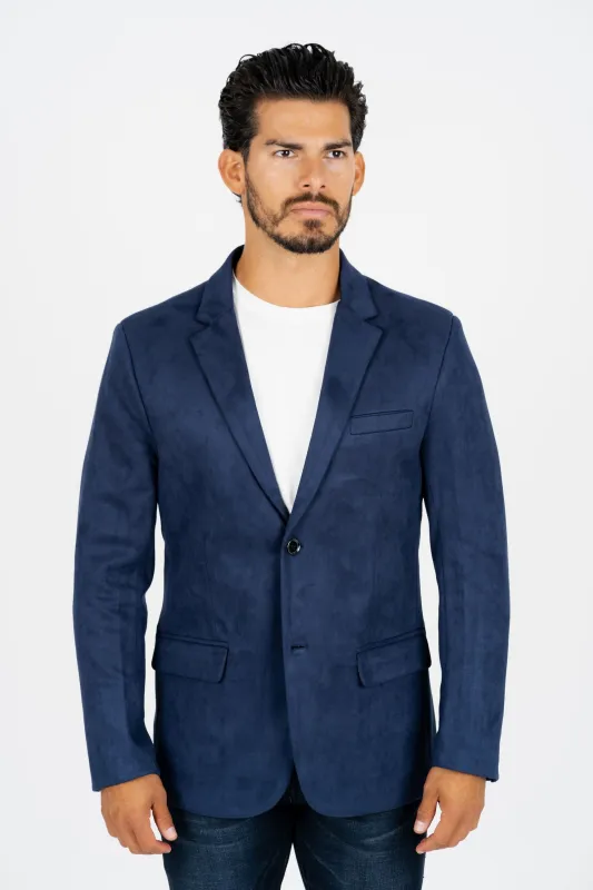 Men’s Elegant Navy Faux Suede Double-Breasted Blazer made by Alberto Nardoni