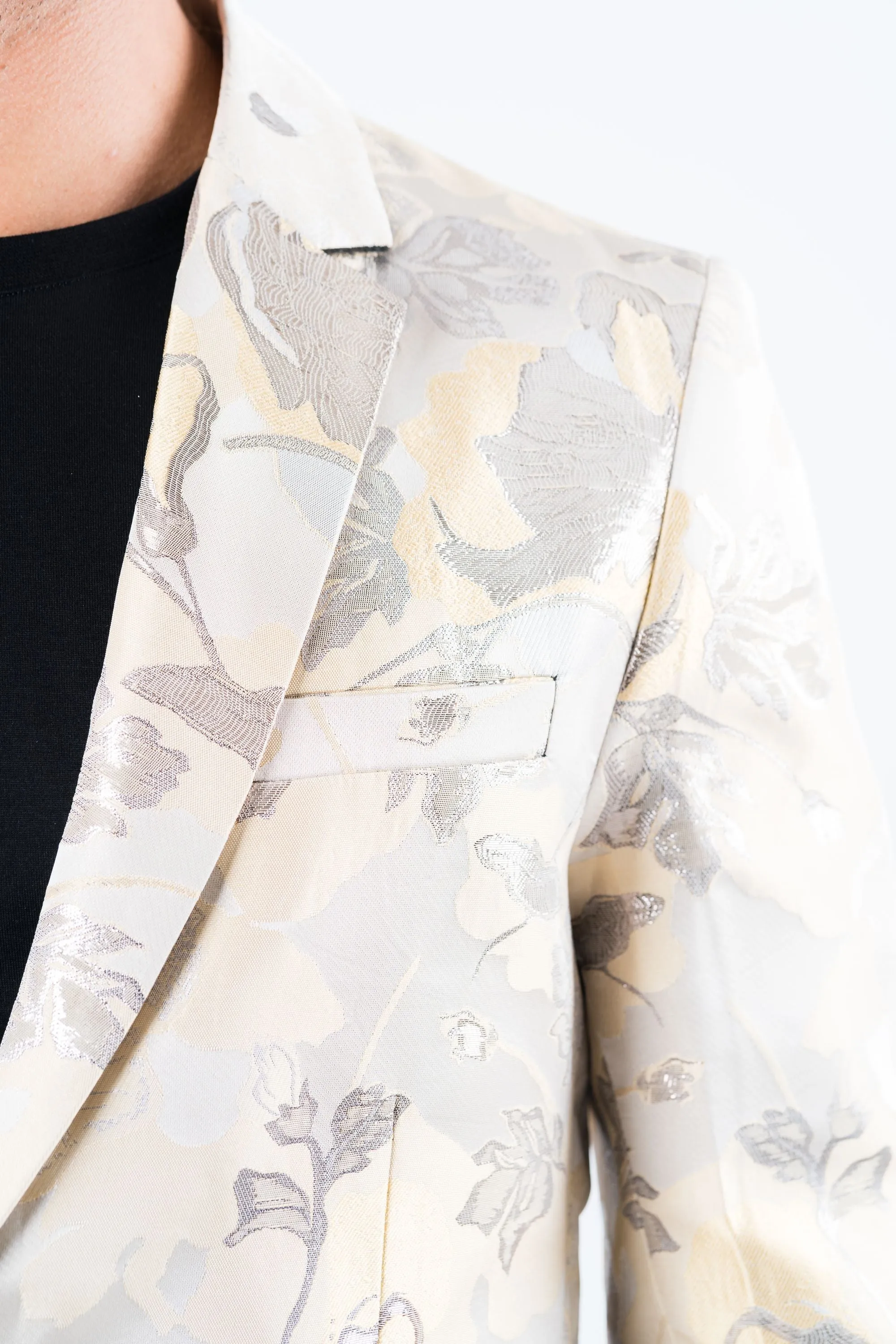 Men’s Elegant Beige Floral Print Blazer with Double Buttons sold by Alberto Nardoni product image thumbnail 4