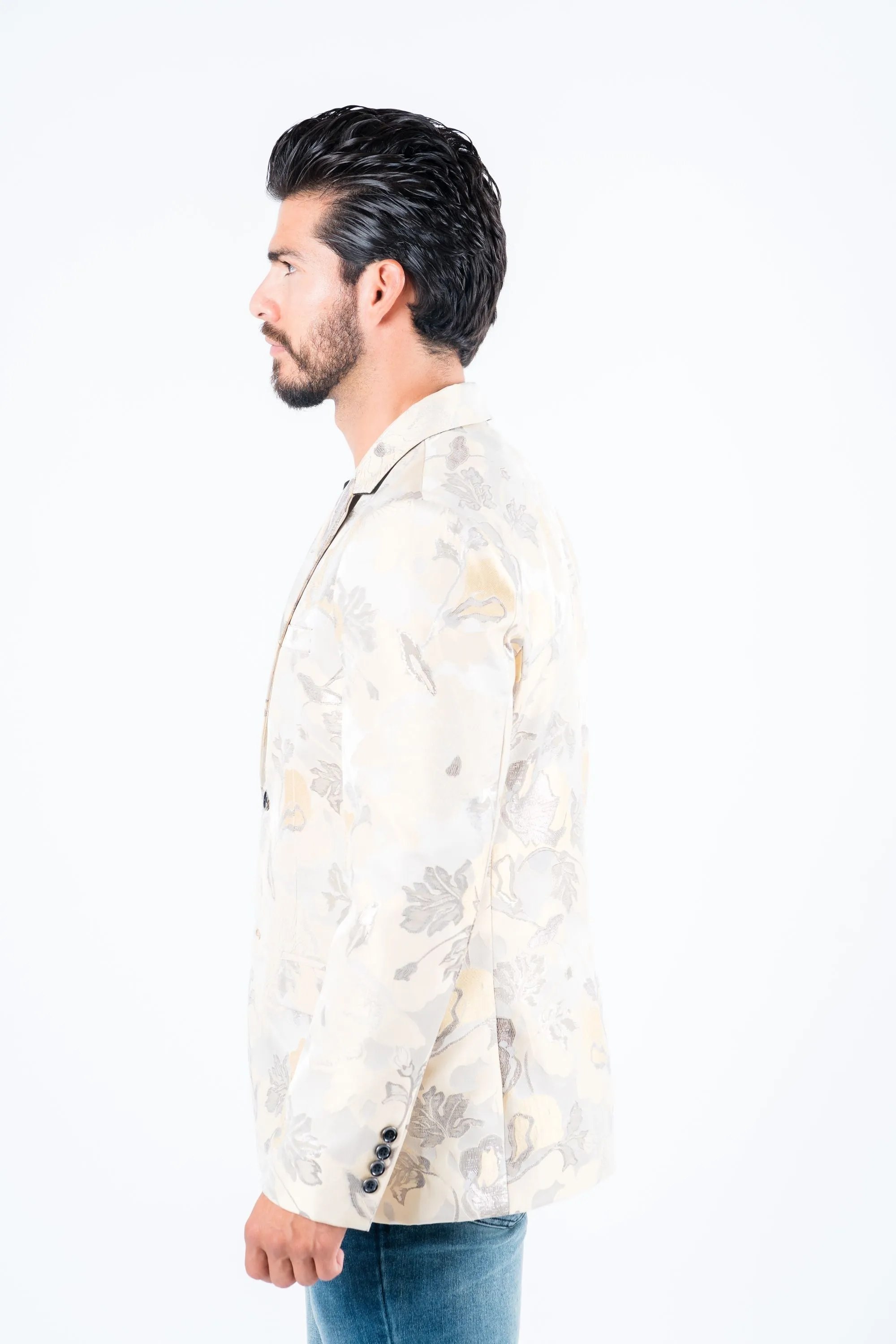 Men’s Elegant Beige Floral Print Blazer with Double Buttons sold by Alberto Nardoni product image thumbnail 5