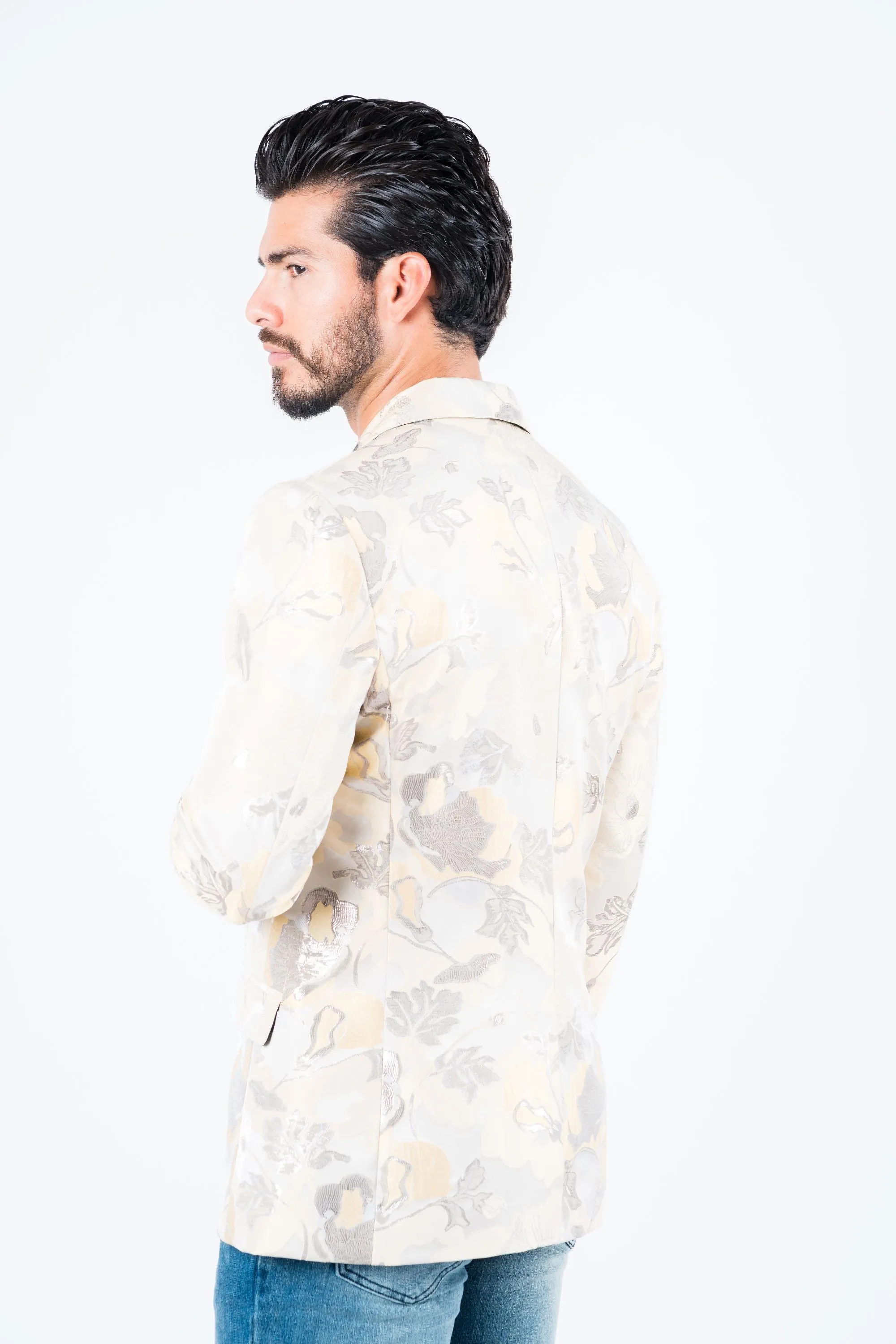 Men’s Elegant Beige Floral Print Blazer with Double Buttons sold by Alberto Nardoni product image thumbnail 3