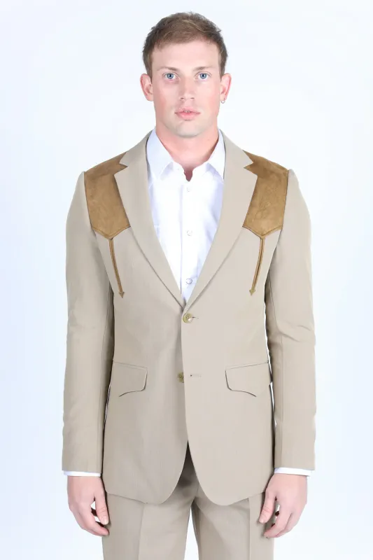 Mens Western Style Suit Coat – Premium Suede Yokes with Elbow Patch Detail made by Alberto Nardoni