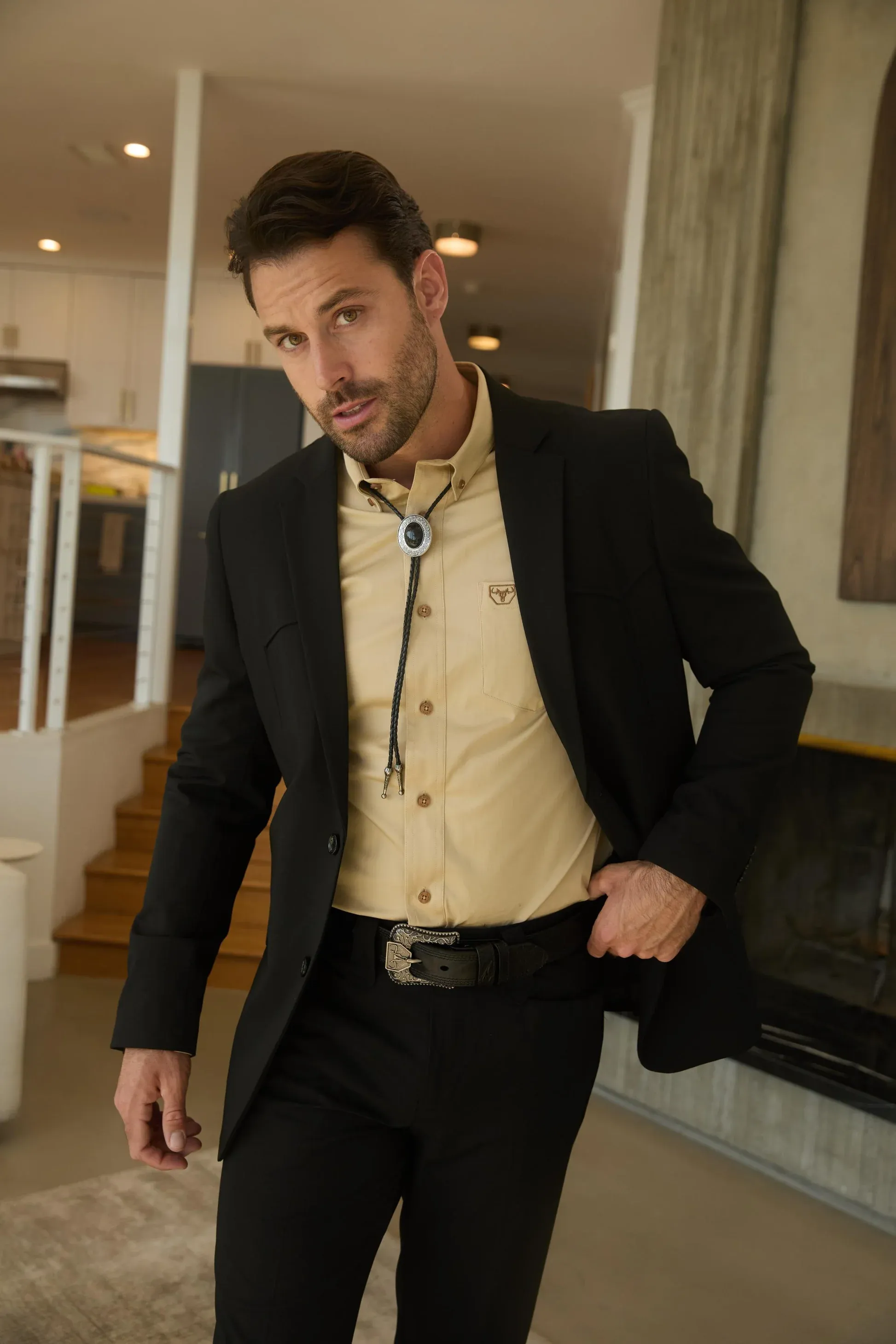 Mens Black Western Sport Suit with Elbow Patch Detail sold by Alberto Nardoni product image thumbnail 2