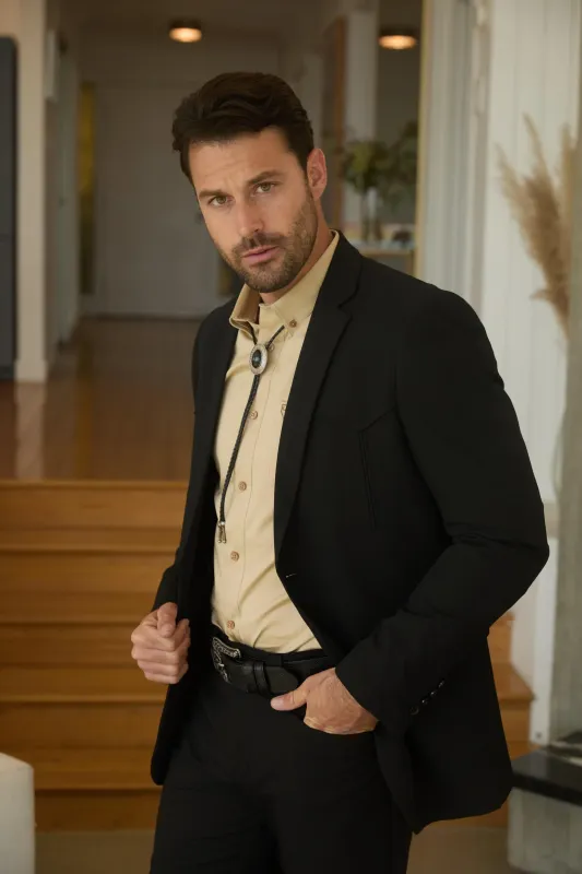 Mens Black Western Sport Suit with Elbow Patch Detail made by Alberto Nardoni