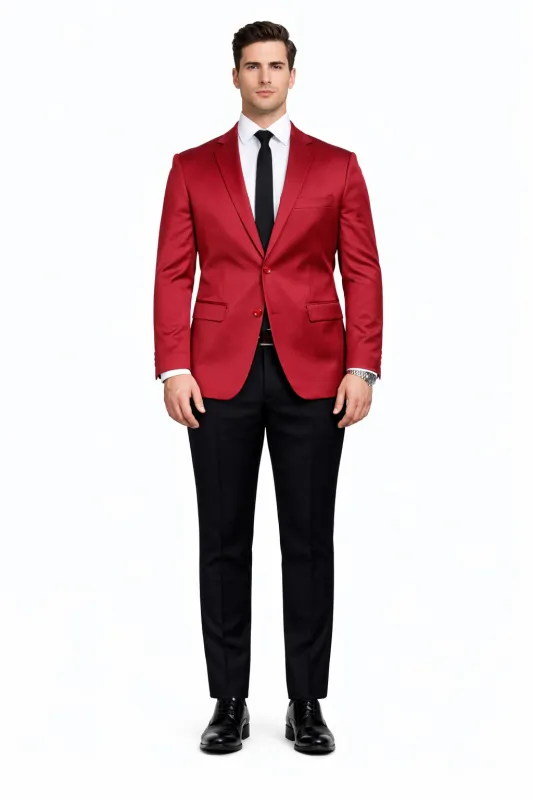 Men’s Slim Fit Red Satin Blazer – Elegant Two-Button Formal Suit Jacket for Weddings, in Red Color made by Alberto Nardoni