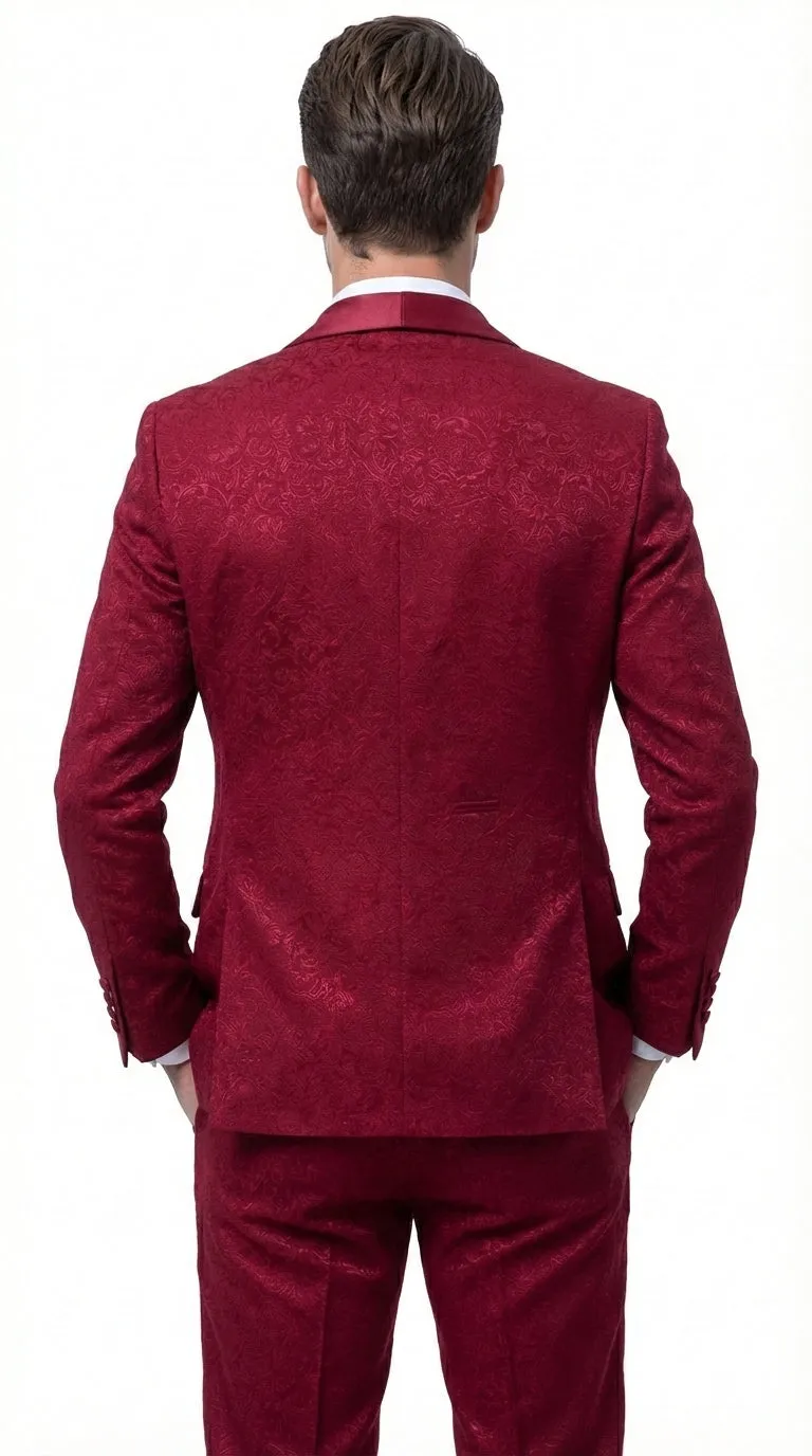 Mens Burgundy Wedding Tuxedo Suit – Paisley Three Piece Formal Suit Set with Shawl Lapel for Groom, Prom sold by Alberto Nardoni product image thumbnail 2