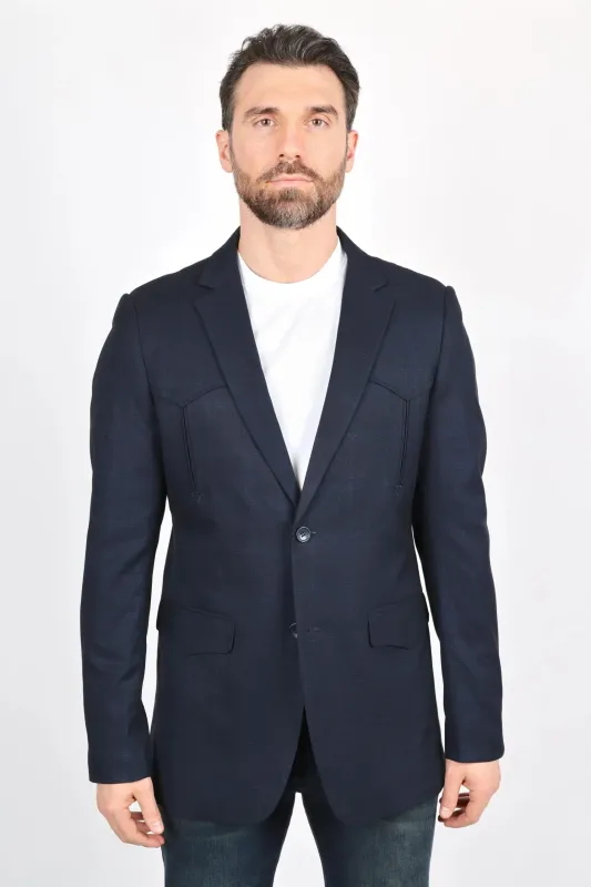 Mens Navy Platini Western Blazer – Stylish Frontier Sport Coat made by Alberto Nardoni