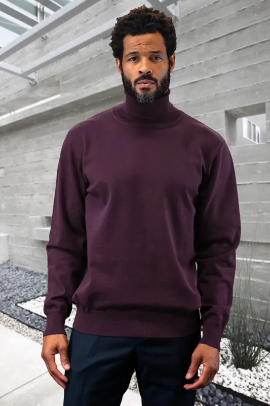 Men's Designer Wool & Cashmere Dress Sweater in Eggplant Purple made by Alberto Nardoni