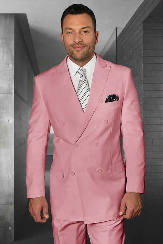 Men's Designer Double Breasted Wool Suit in Blush Pink made by Alberto Nardoni