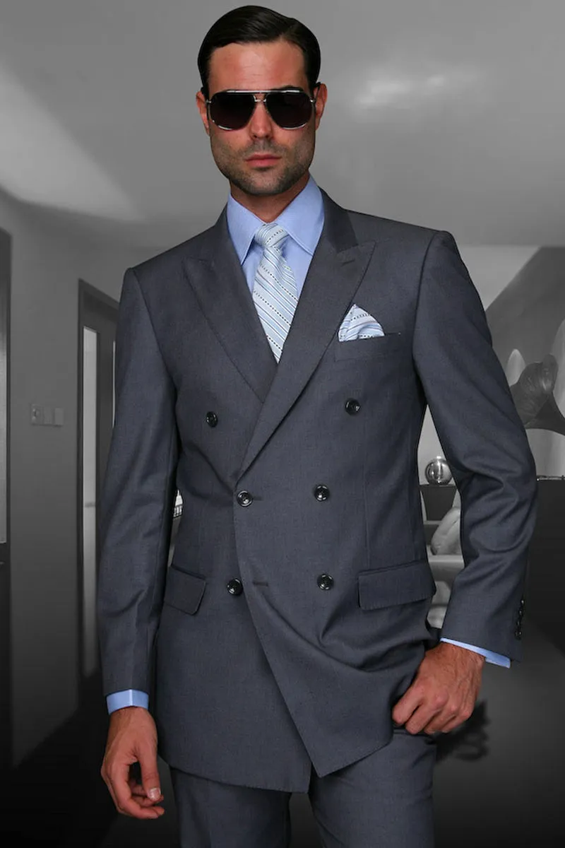 Men's Designer Double Breasted Wool Suit in Charcoal Grey sold by Alberto Nardoni