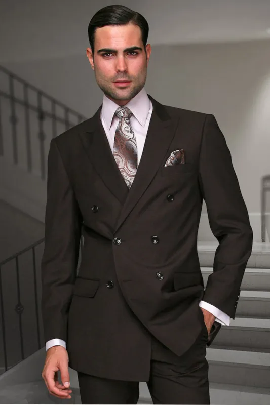 Men's Designer Double Breasted Wool Suit in Brown made by Alberto Nardoni