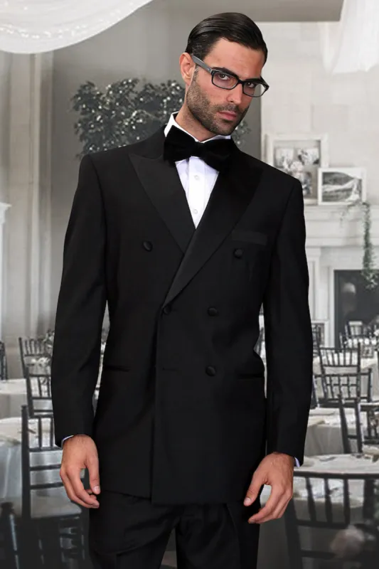 Men's Designer Wool Double Breasted Tuxedo in Black made by Alberto Nardoni