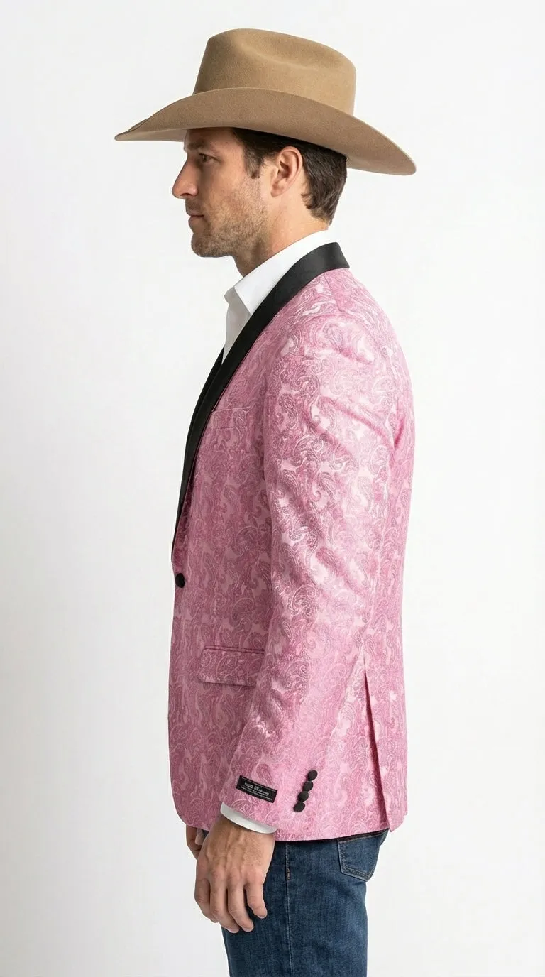 Mens Hot Pink Paisley Western Blazer Jacket – Stylish Pattern Formal Blazer with Black Shawl Lapel for Party, Wedding Cowboy Sportcoat sold by Alberto Nardoni product image thumbnail 4