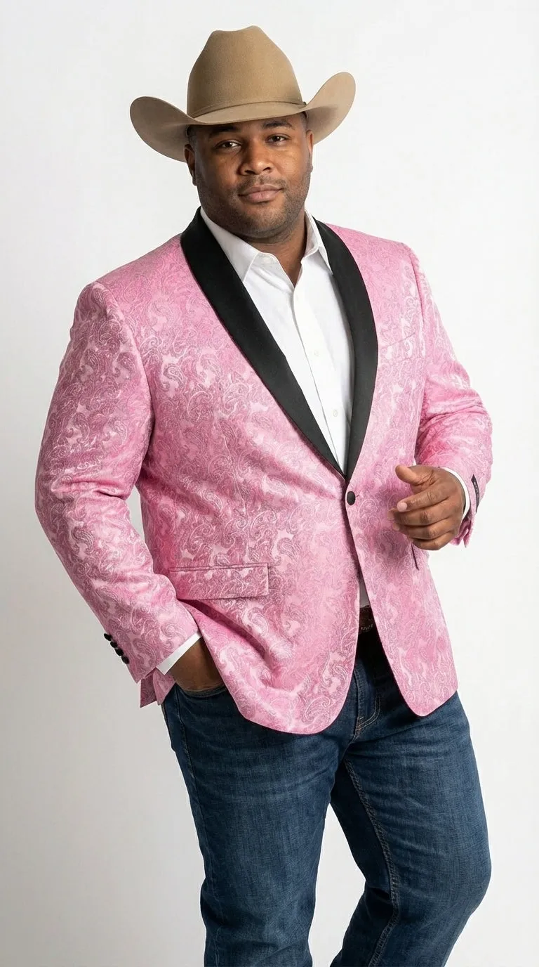 Mens Hot Pink Paisley Western Blazer Jacket – Stylish Pattern Formal Blazer with Black Shawl Lapel for Party, Wedding Cowboy Sportcoat sold by Alberto Nardoni product image thumbnail 5