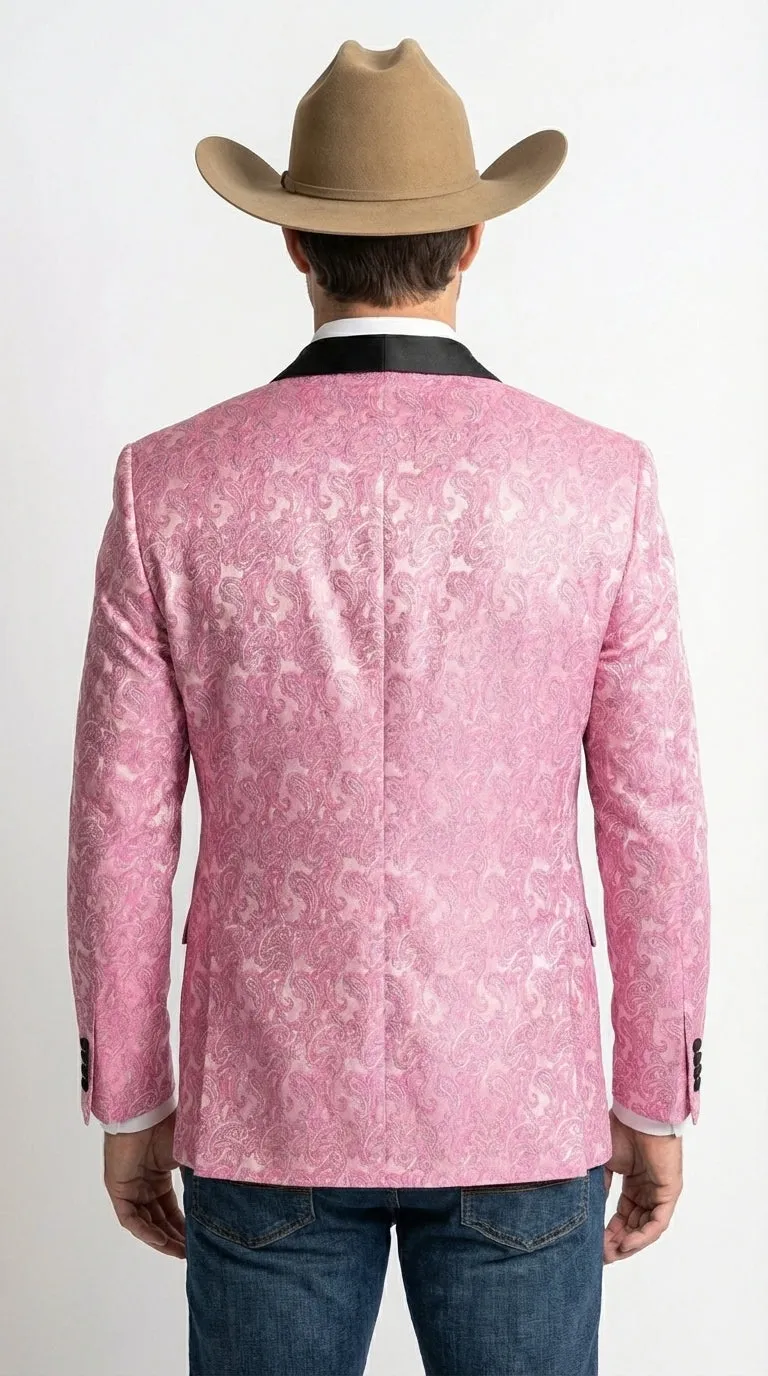 Mens Hot Pink Paisley Western Blazer Jacket – Stylish Pattern Formal Blazer with Black Shawl Lapel for Party, Wedding Cowboy Sportcoat sold by Alberto Nardoni product image thumbnail 2