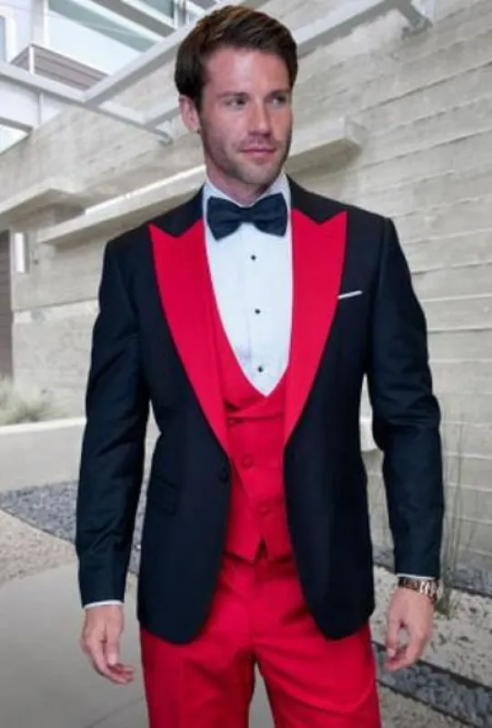Statement Mens Red 3 Piece Modern Fit Designer Tuxedo made by Alberto Nardoni