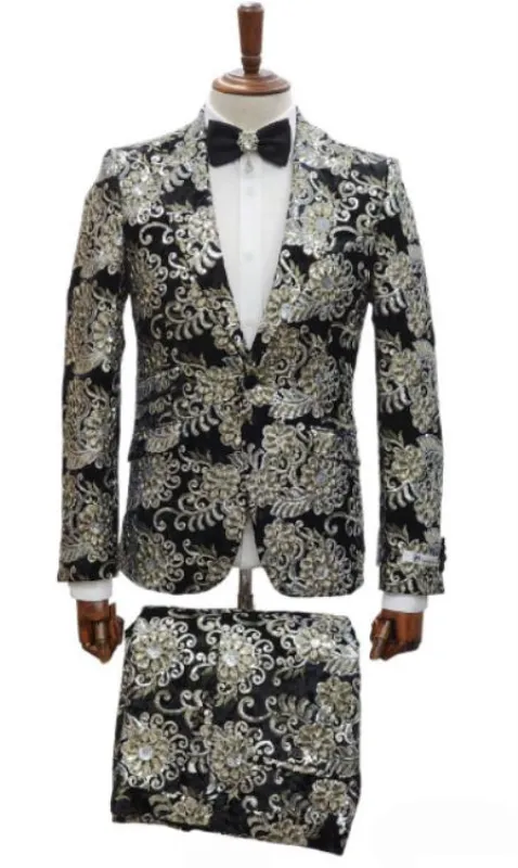 Gold Tuxedos - Paisley Suits - Prom 2026 Suits - Wedding Tuxedos Suits - Groom Suit Black made by Alberto Nardoni