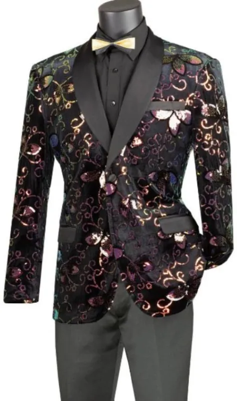 Mens Blazer - Paisley Sport Coat - Black Prom 2025 Tuxedo Dinner Jacket Blazer made by Alberto Nardoni