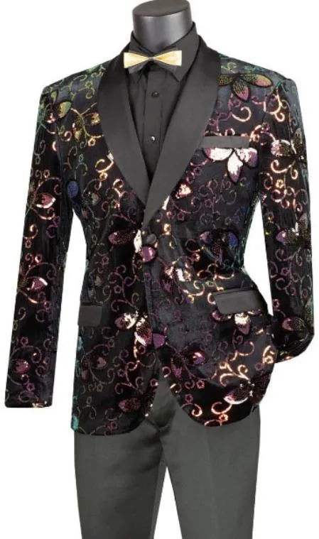 Mens Blazer - Paisley Sport Coat - Black Prom 2025 Tuxedo Dinner Jacket Blazer sold by Alberto Nardoni