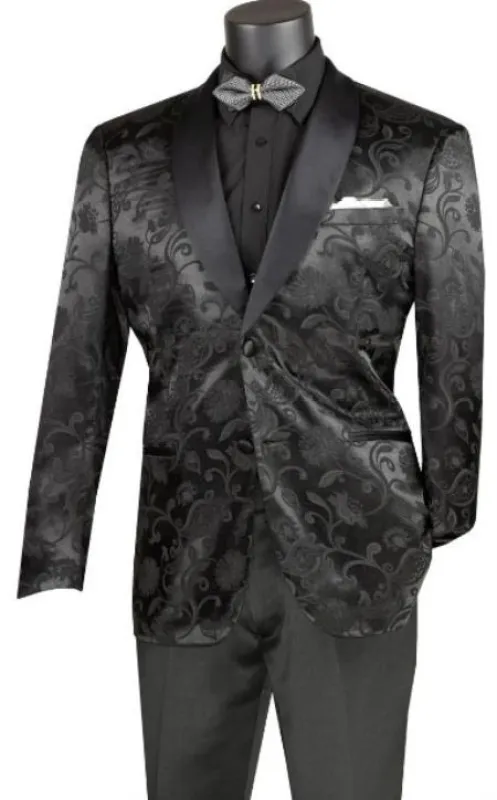 Mens Blazer - Paisley Sport Coat - Black Prom 2025 Tuxedo Dinner Jacket Blazer made by Alberto Nardoni