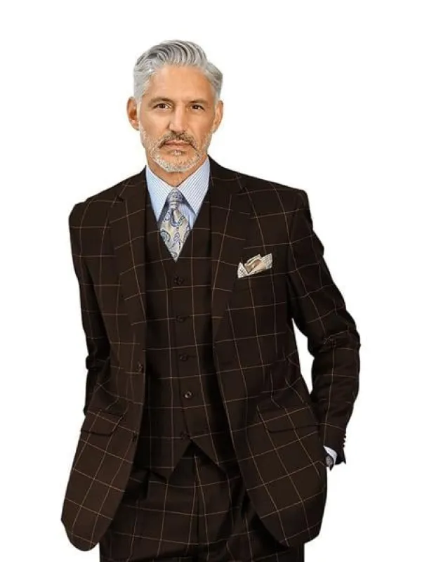 Mens Plaid Suit - Dark Brown Windowpane Suit - 1920 Suits made by Alberto Nardoni