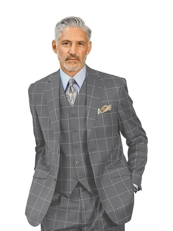 Mens Plaid Suit - Light Grey Windowpane Suit - 1920 Suits made by Alberto Nardoni