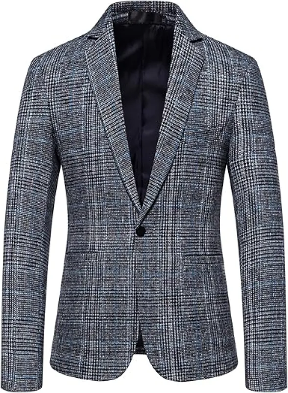 Cashmere and Charcoal Grey and Blue Blazer - Plaid Sport Coat - Windowpane Pattern made by Alberto Nardoni