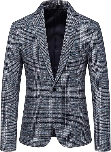 Cashmere and Charcoal Grey and Blue Blazer - Plaid Sport Coat - Windowpane Pattern sold by Alberto Nardoni