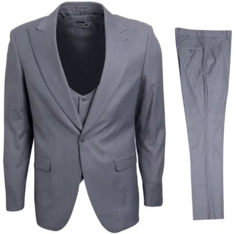 Mens Stacy Adams Suits - Designer Suit - 3 Piece Suit - Vested Suit - Flat Front Pant- Modern Fit Suits Light Grey Suit made by Alberto Nardoni