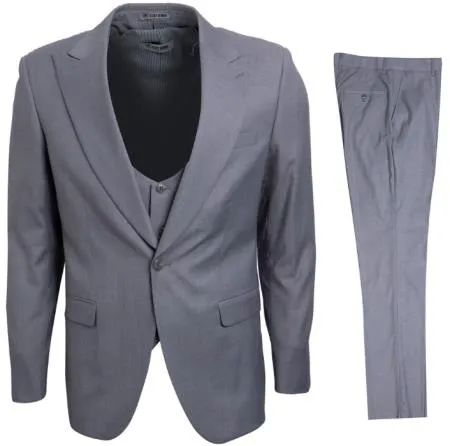 Mens Stacy Adams Suits - Designer Suit - 3 Piece Suit - Vested Suit - Flat Front Pant- Modern Fit Suits Light Grey Suit sold by Alberto Nardoni