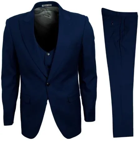 Mens Stacy Adams Suits - Designer Suit - 3 Piece Suit - Vested Suit - Flat Front Pant- Modern Fit Suits Navy Blue Suit sold by Alberto Nardoni