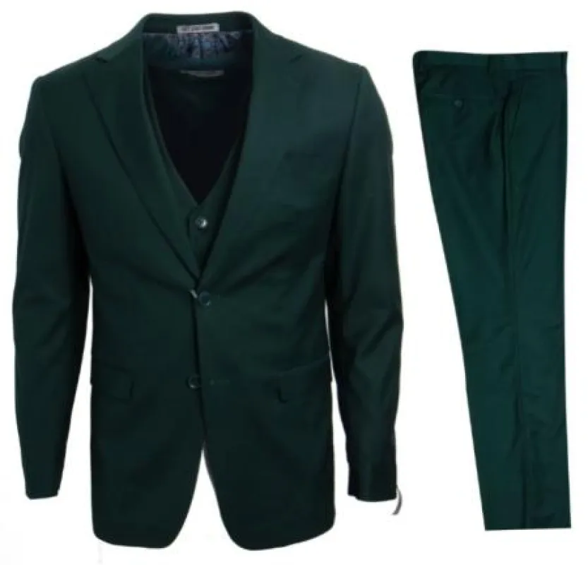 Mens Stacy Adams Suits - Designer Suit - 3 Piece Suit - Vested Suit - Flat Front Pant- Modern Fit Suits Green Suit made by Alberto Nardoni
