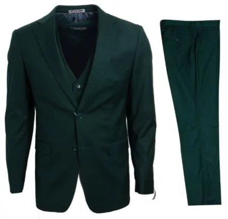 Mens Stacy Adams Suits - Designer Suit - 3 Piece Suit - Vested Suit - Flat Front Pant- Modern Fit Suits Green Suit sold by Alberto Nardoni