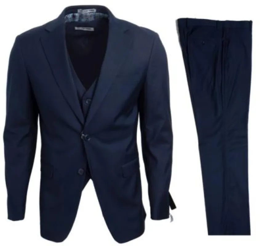 Mens Stacy Adams Suits - Designer Suit - 3 Piece Suit - Vested Suit - Flat Front Pant- Modern Fit Suits Navy Suit made by Alberto Nardoni