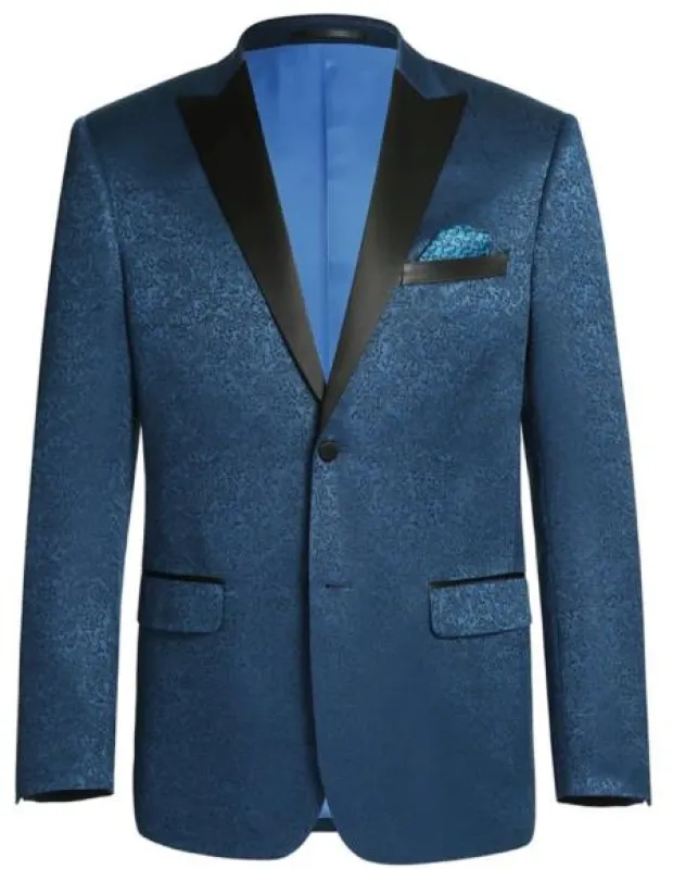 Mens 1 Button Satin Peak Lapel Paisley Prom 2026 Blazer in Dark Teal made by Alberto Nardoni