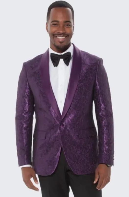 Purple Paisley Tuxedo Jacket Slim Fit made by Alberto Nardoni