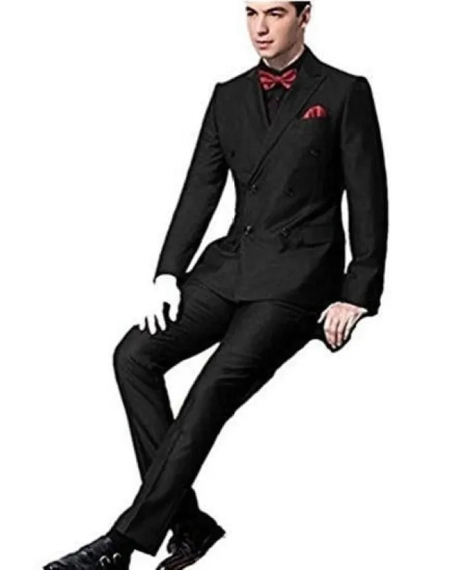 Ultra Slim Fit Double Breasted Black Suit - Narrow Leg Pants - Gucci Cut - Tapered Jacket made by Alberto Nardoni