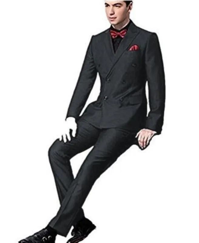 Ultra Slim Fit Double Breasted Charcoal Suit - Narrow Leg Pants - Gucci Cut - Tapered Jacket made by Alberto Nardoni
