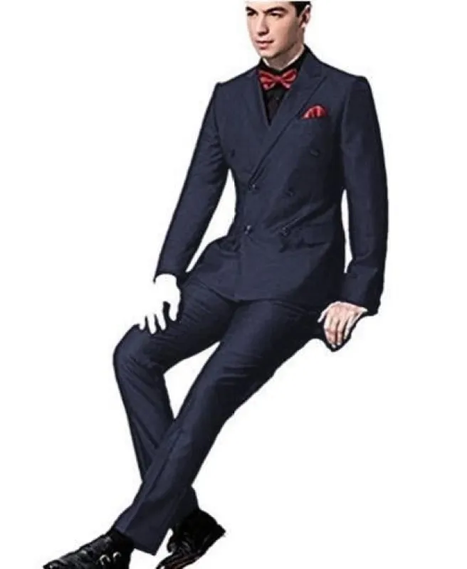 Ultra Slim Fit Double Breasted Navy Suit - Narrow Leg Pants - Gucci Cut - Tapered Jacket made by Alberto Nardoni