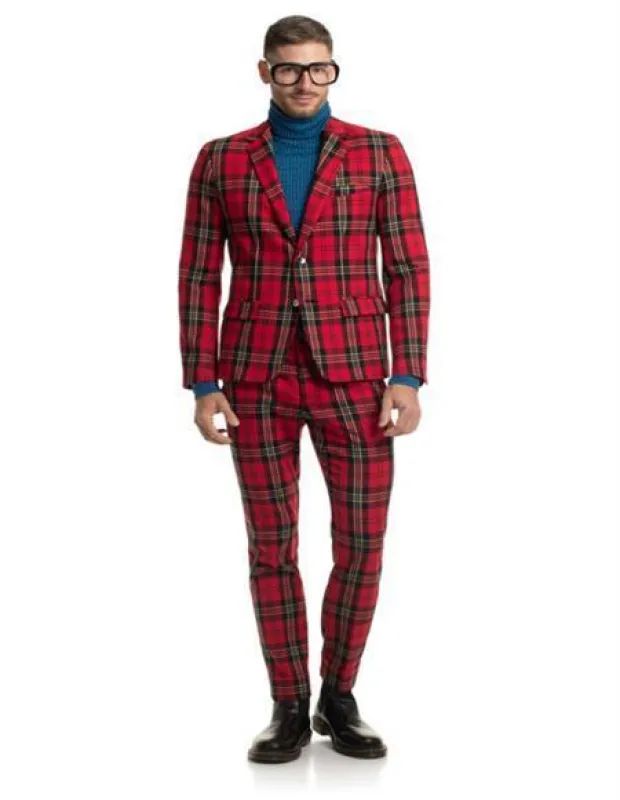 Red Plaid Suit - Vested Suit - Tartan Suit made by Alberto Nardoni