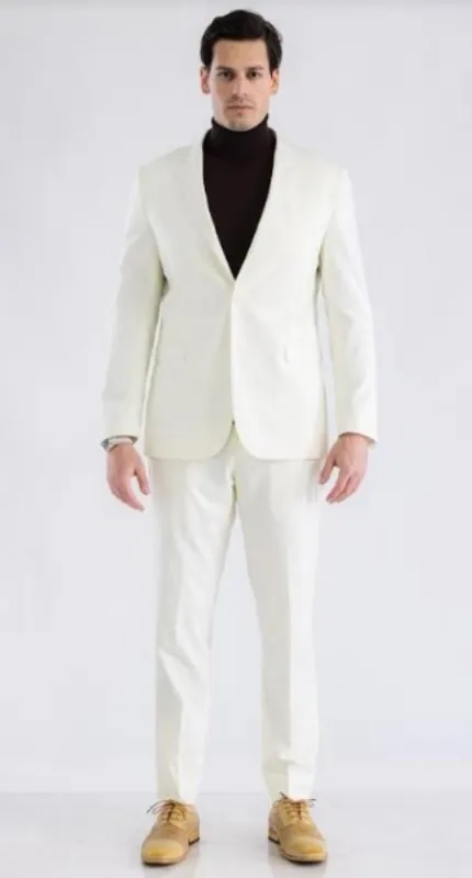 Turtleneck Suit + Free Turtleneck Sweater Package - Ivory Mens Suit made by Alberto Nardoni