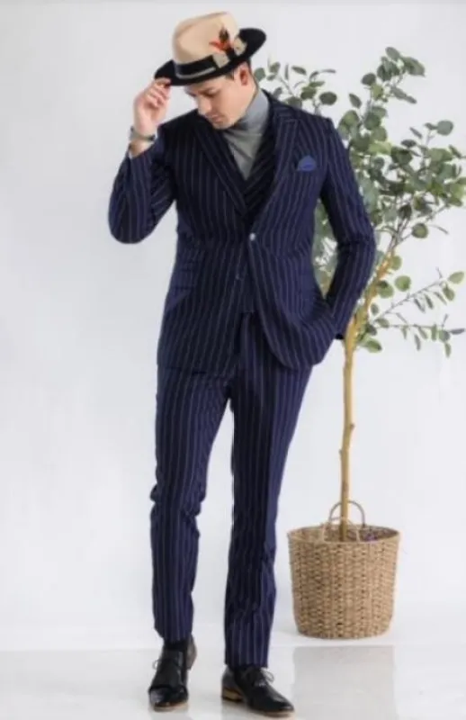 Turtleneck Suit + Free Turtleneck Sweater Package - Navy Mens Suit made by Alberto Nardoni