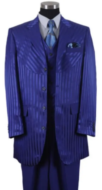 Long Tone on Tone Zoot Suit - Pinstripe Shiny Fashion Suit Royal Blue made by Alberto Nardoni