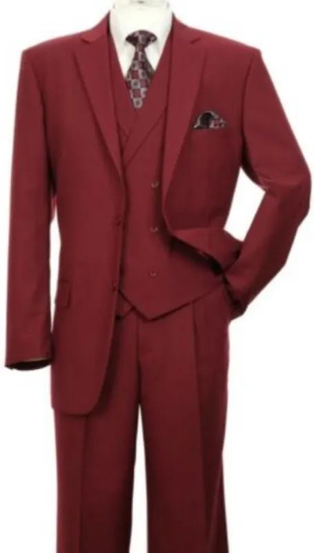 Modern Fit Wool Feel Two Button Jacket with Suit Burgundy made by Alberto Nardoni