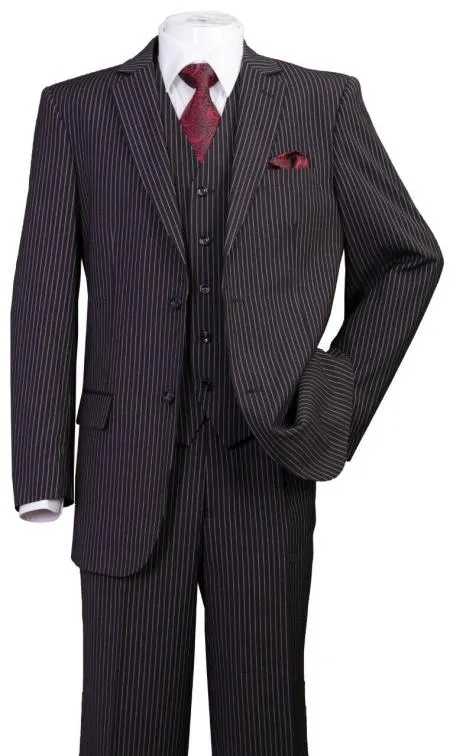 Classic Fit Pleated Pants - 2 Button Suit Pinstripe - Vested Suit 3 Pieces Suits Black sold by Alberto Nardoni