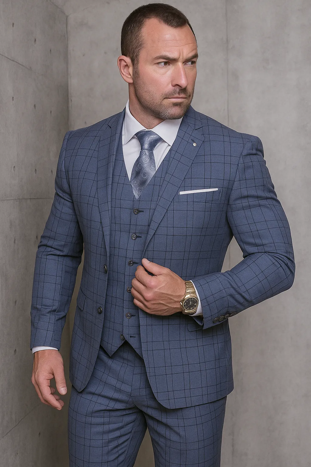 Statement Suits - Plaid Suits - Business Suits Italian Vested Suits Blue sold by Alberto Nardoni product image thumbnail 3