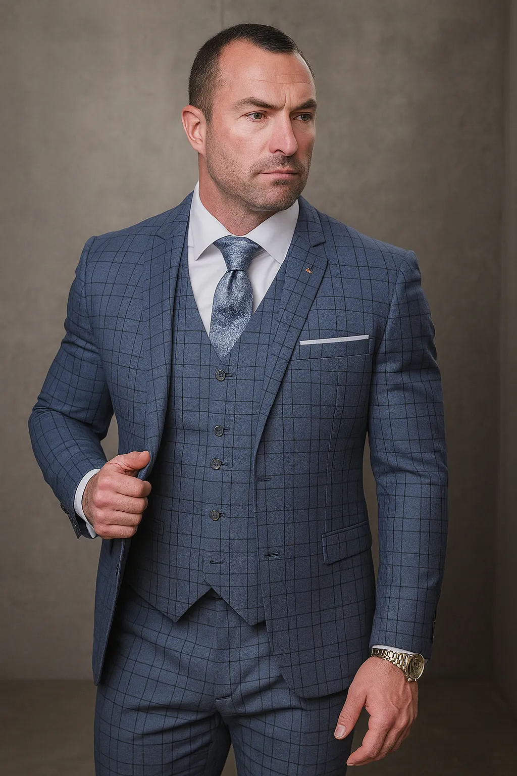 Statement Suits - Plaid Suits - Business Suits Italian Vested Suits Blue sold by Alberto Nardoni product image thumbnail 4