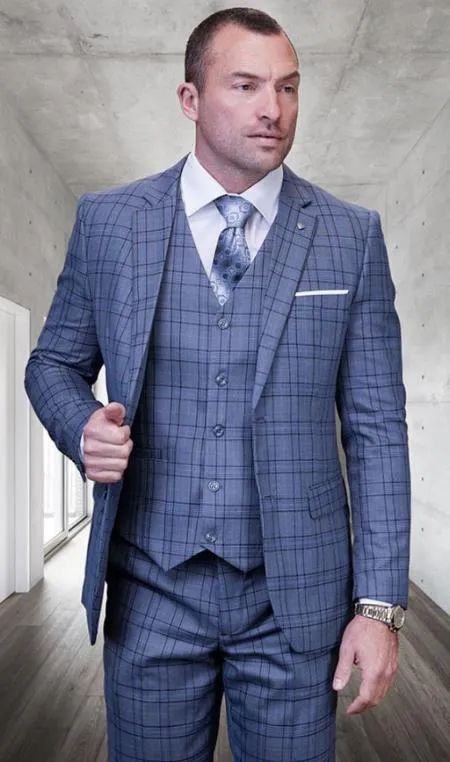 Statement Suits - Plaid Suits - Business Suits Italian Vested Suits Blue sold by Alberto Nardoni product image thumbnail 5